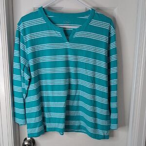 L.L. Bean Blue Relaxed 3/4 Sleeve Blouse